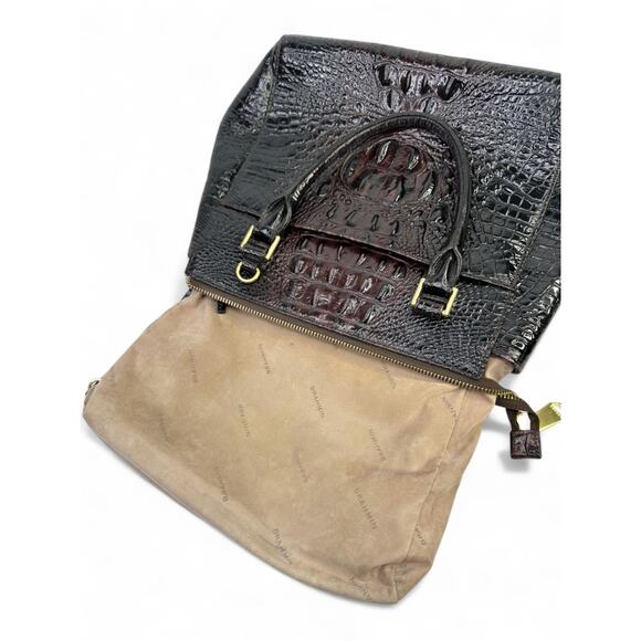 Brahmin Malia Satchel In Cocoa Melbourne Crocodile Embossed Leather - Picture 14 of 16